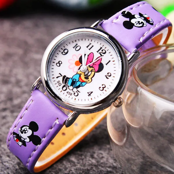 Disney Minnie student Cute Cartoon Girls Kids Quartz Watches 4-14 years old Children's Watch Lovely Fashion Girl Wristwatches