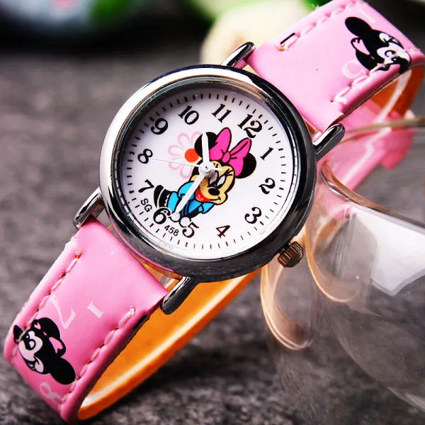 Disney Minnie student Cute Cartoon Girls Kids Quartz Watches 4-14 years old Children's Watch Lovely Fashion Girl Wristwatches