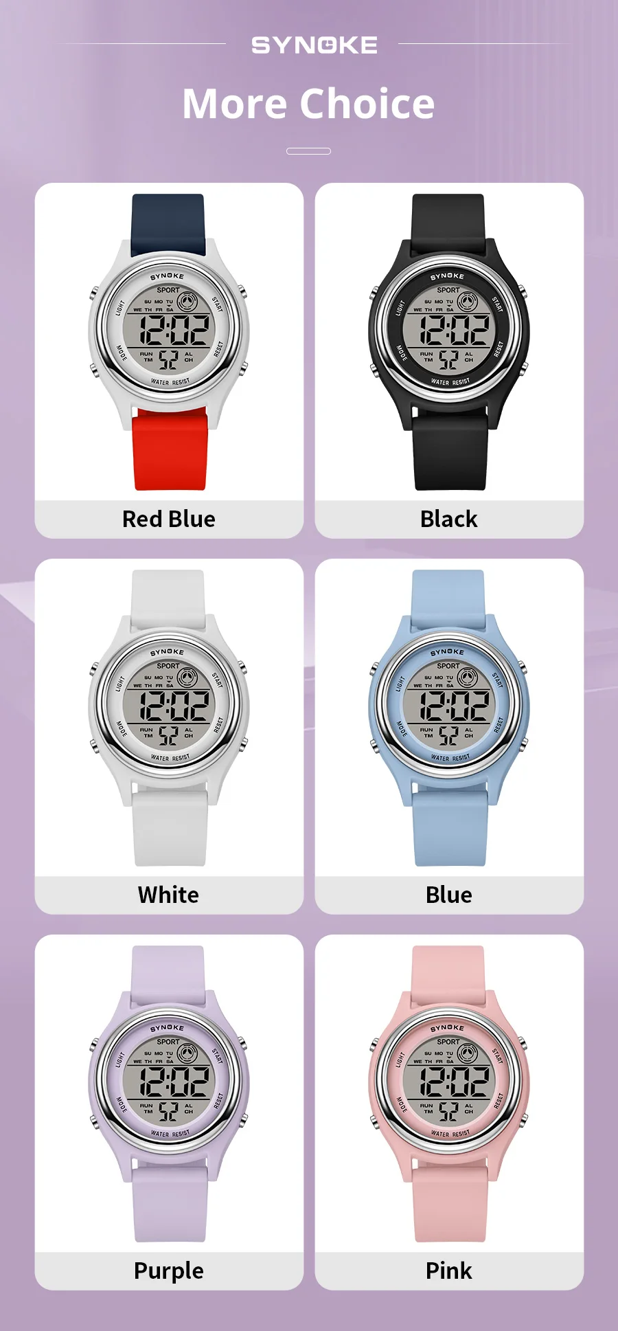 SYNOKE Digital Watch Colorful Children Seven Lights Watches Sport Students For Kids Waterproof Electronic Watch Shock Resist