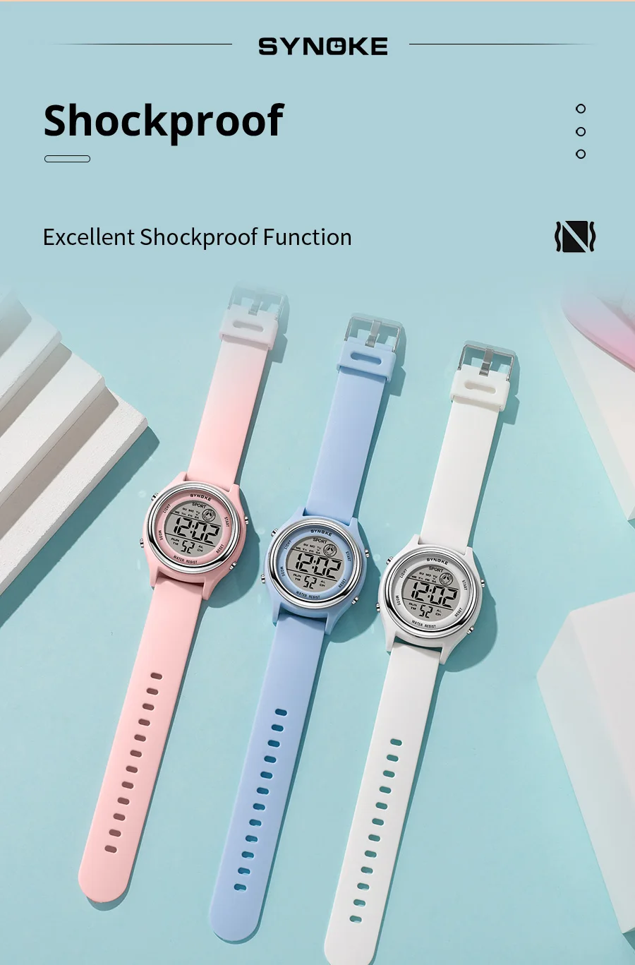 SYNOKE Digital Watch Colorful Children Seven Lights Watches Sport Students For Kids Waterproof Electronic Watch Shock Resist