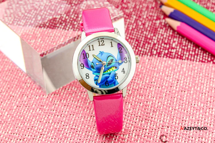 Disney Stitch Children's Watches Cartoon PU Strap Analog Watch Kids Quartz Watches Boys Kids Gifts for Primary School Students