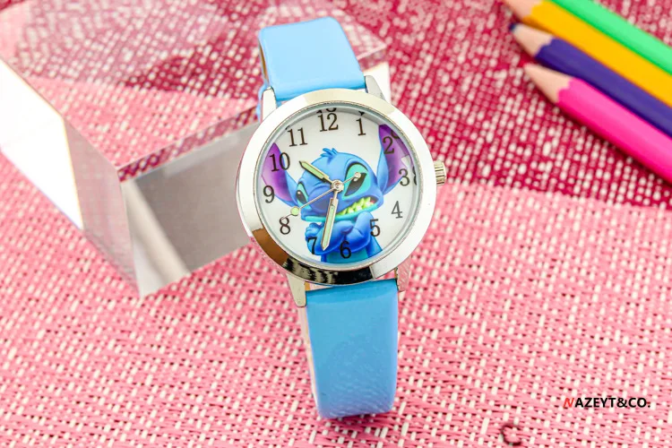 Disney Stitch Children's Watches Cartoon PU Strap Analog Watch Kids Quartz Watches Boys Kids Gifts for Primary School Students