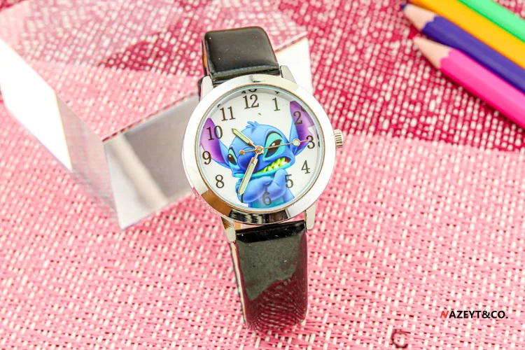 Disney Stitch Children's Watches Cartoon PU Strap Analog Watch Kids Quartz Watches Boys Kids Gifts for Primary School Students
