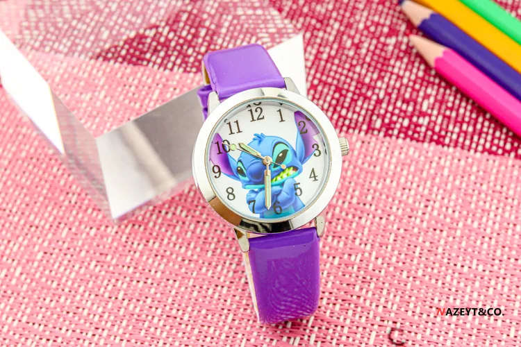 Disney Stitch Children's Watches Cartoon PU Strap Analog Watch Kids Quartz Watches Boys Kids Gifts for Primary School Students