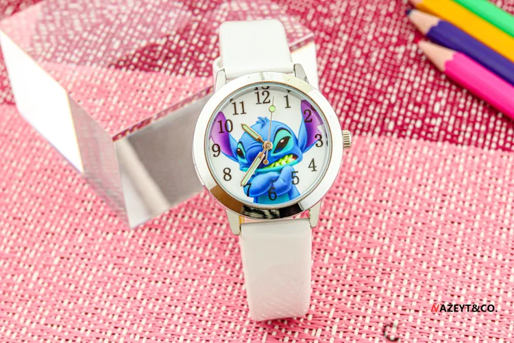 Disney Stitch Children's Watches Cartoon PU Strap Analog Watch Kids Quartz Watches Boys Kids Gifts for Primary School Students