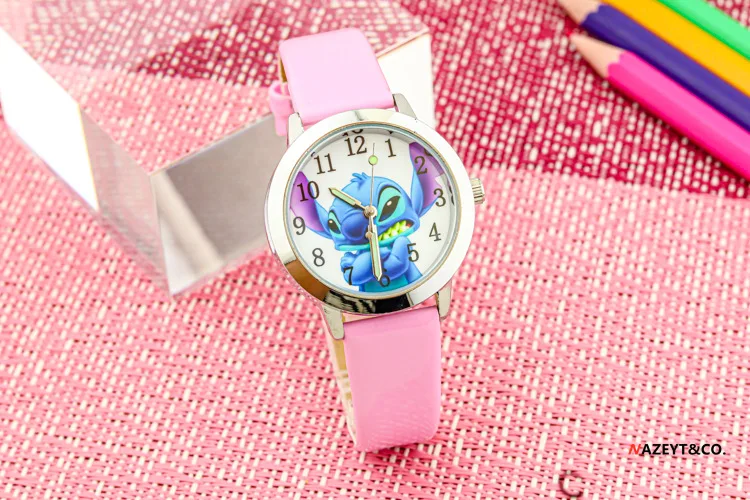 Disney Stitch Children's Watches Cartoon PU Strap Analog Watch Kids Quartz Watches Boys Kids Gifts for Primary School Students