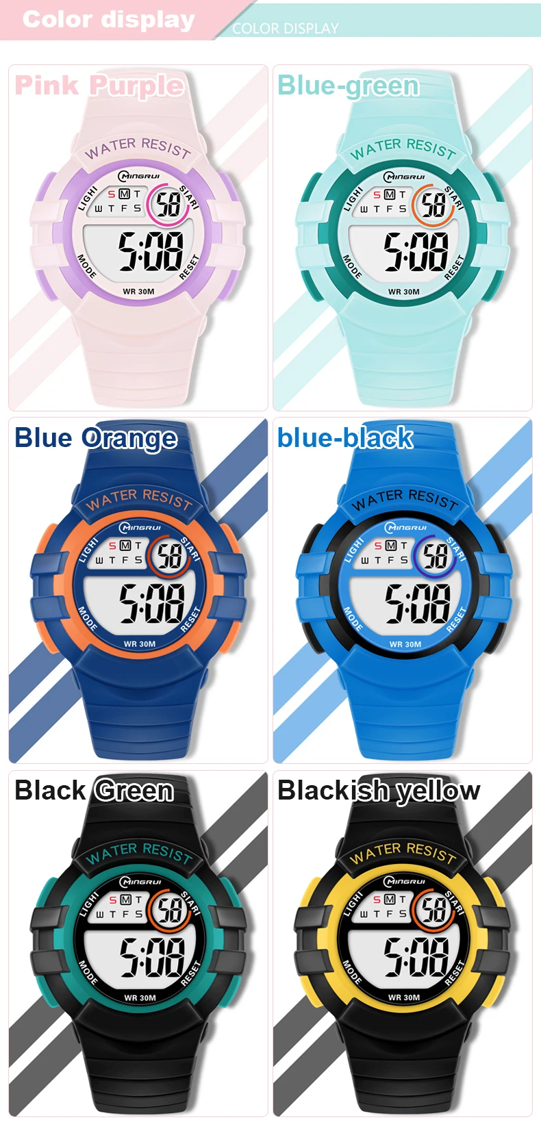 Pink Children Watches Digital Waterproof Sport Kids Wristwatch Alarm Stopwatch Electronic White Blue Girls Boys Watch Gifts