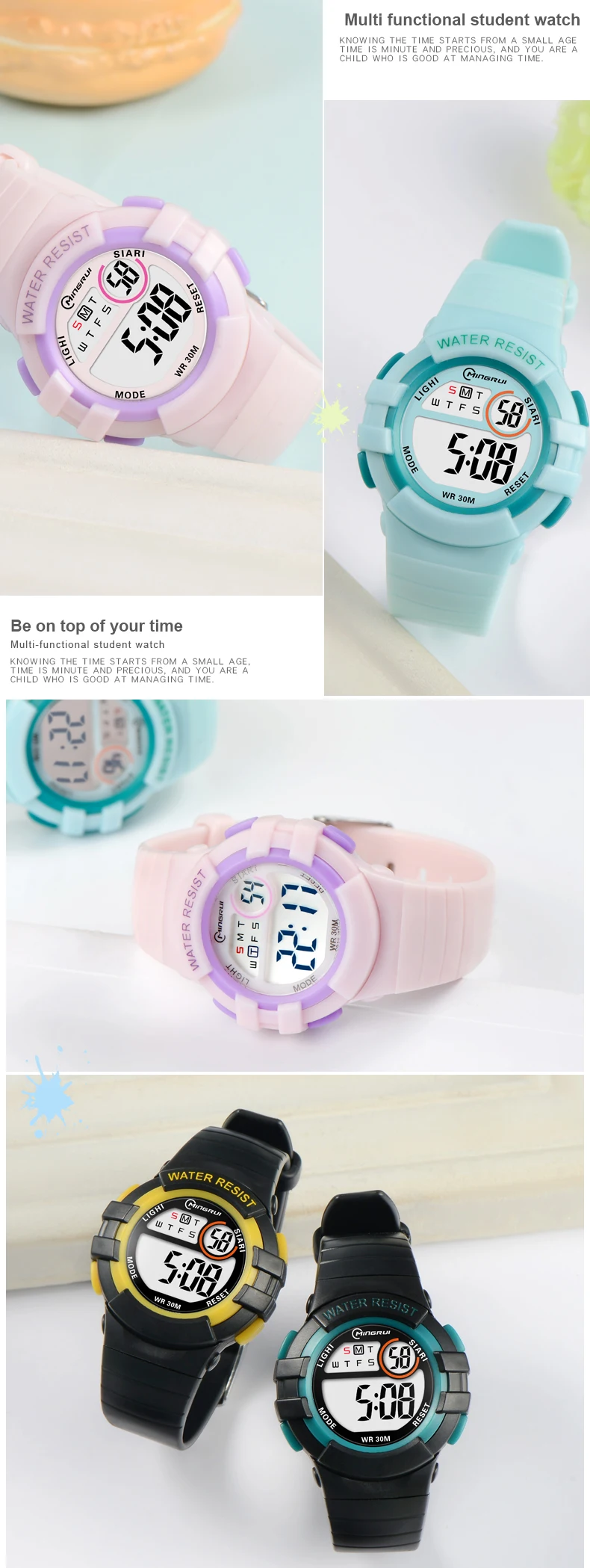 Pink Children Watches Digital Waterproof Sport Kids Wristwatch Alarm Stopwatch Electronic White Blue Girls Boys Watch Gifts