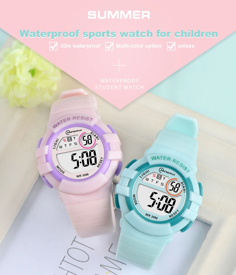 Pink Children Watches Digital Waterproof Sport Kids Wristwatch Alarm Stopwatch Electronic White Blue Girls Boys Watch Gifts