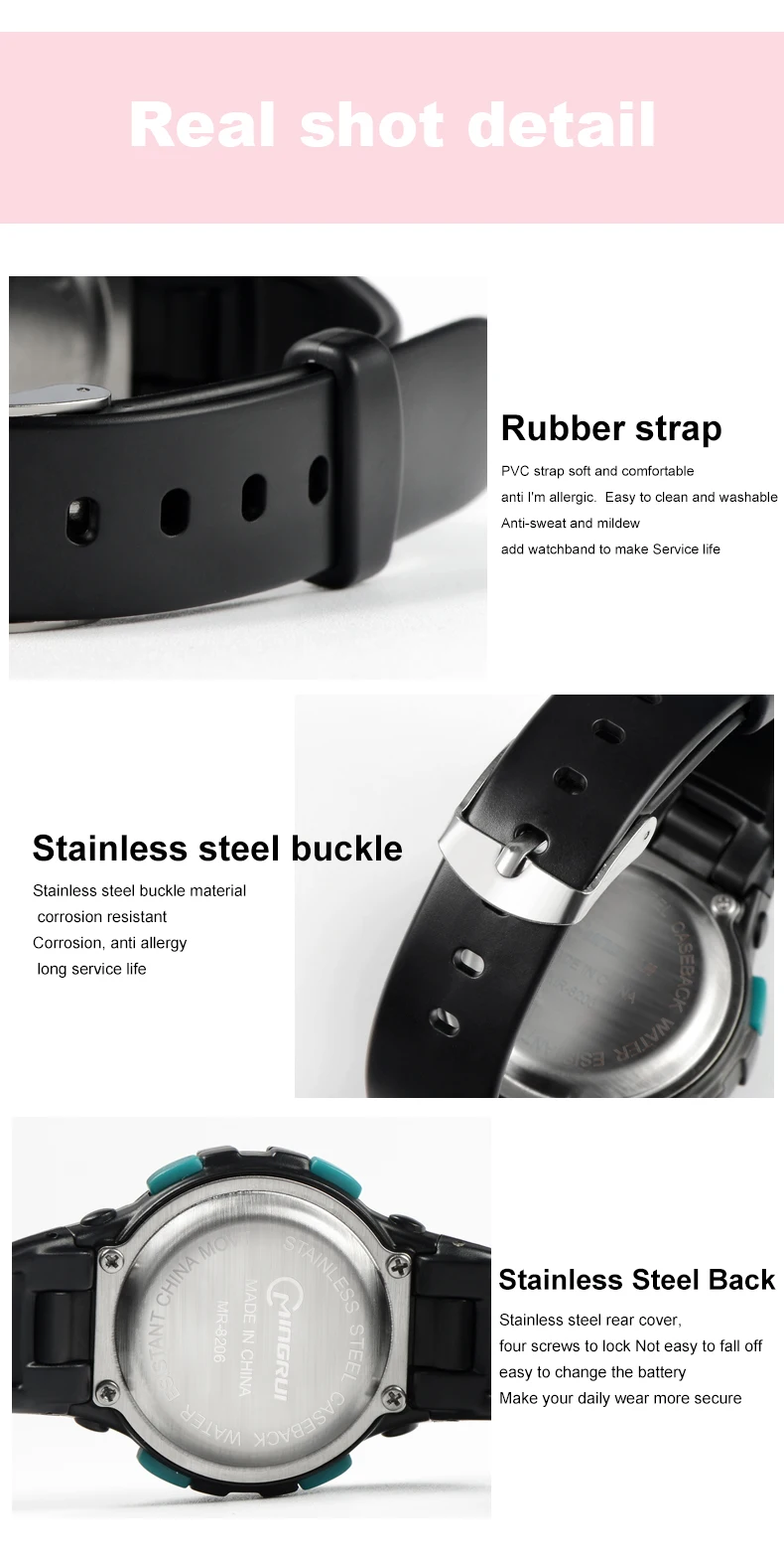 Pink Children Watches Digital Waterproof Sport Kids Wristwatch Alarm Stopwatch Electronic White Blue Girls Boys Watch Gifts