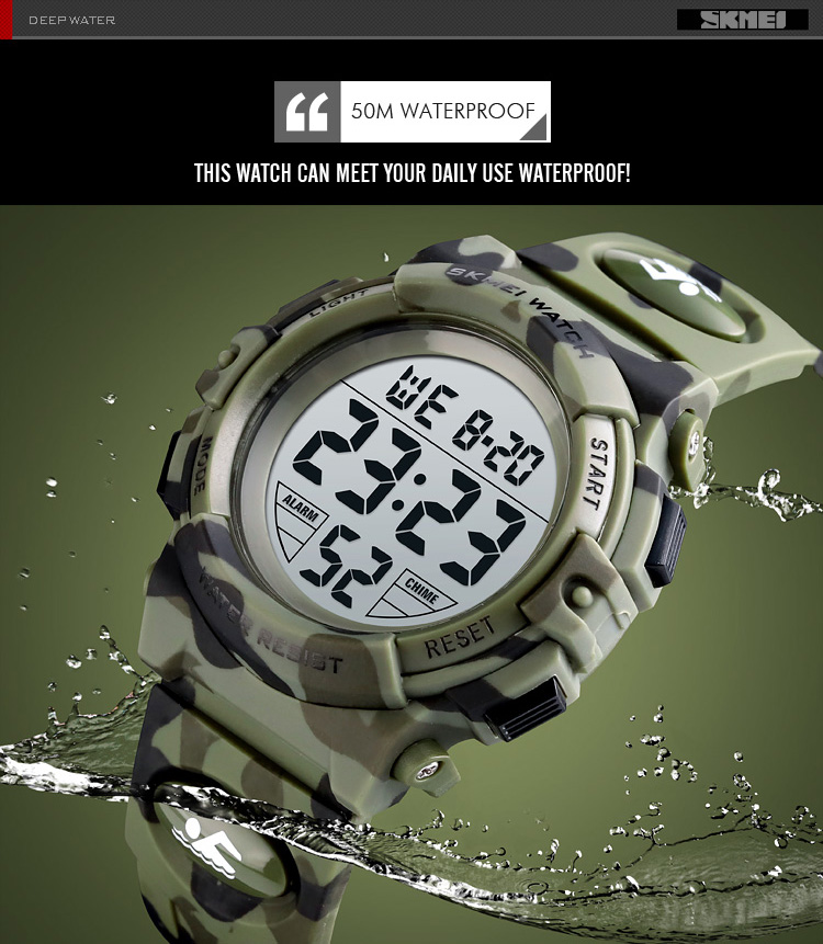 SKMEI 1548 Sport Children's Watch 5bar Waterproof Colorful Lights 12/24Hour Camouflage relogio infantil Boy Kids Watches