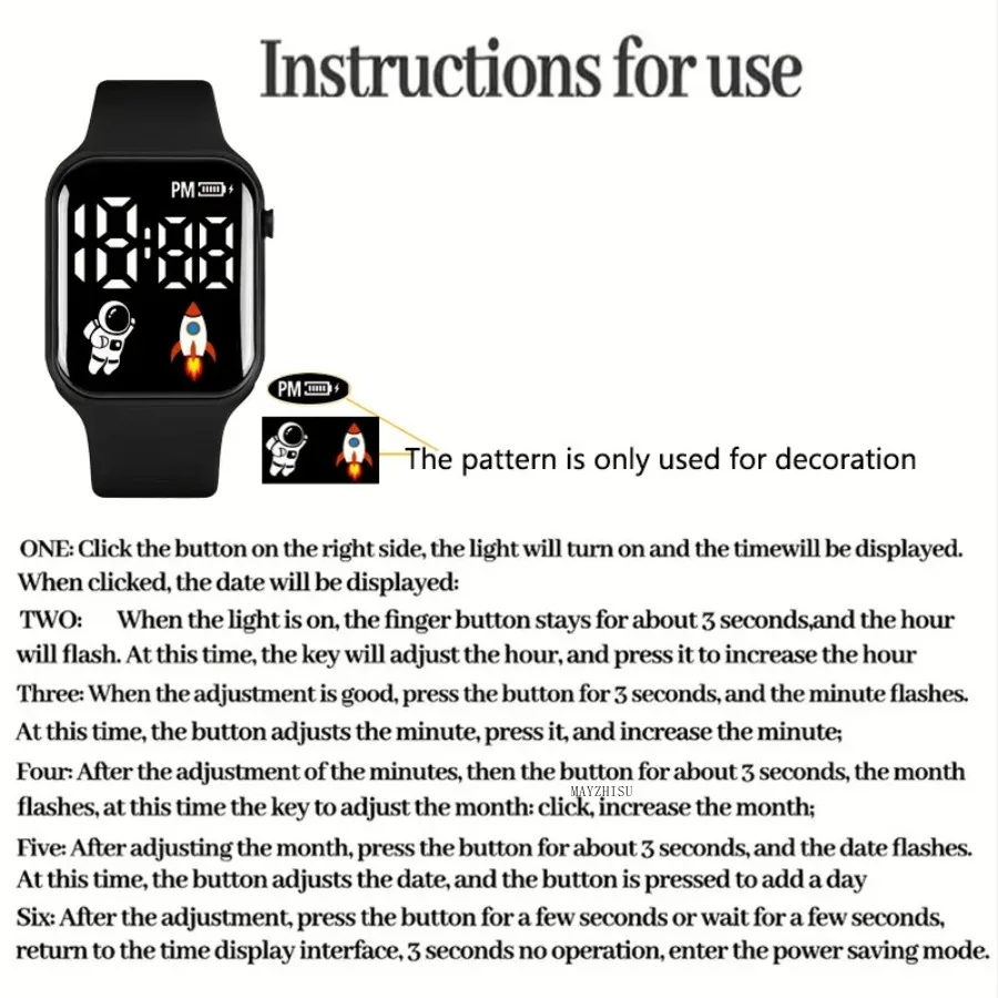 Fashion Student Watch Early-education Sports Electronic Wristwatch Silicone Strap LED Digital Watches for Kids Boys Girls Gifts