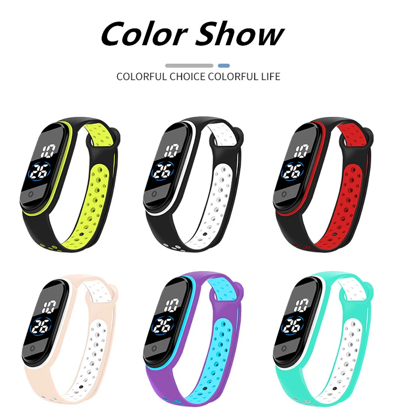 Waterproof Kids Sports Watch Children Smart Touch Screen LED Digital Watch Two Tone Silicone Strap Men Women Watch Student Clock