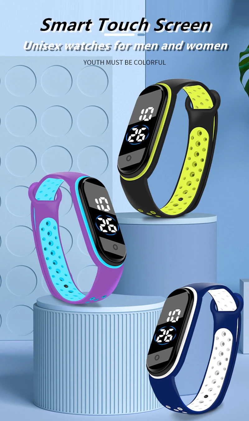 Waterproof Kids Sports Watch Children Smart Touch Screen LED Digital Watch Two Tone Silicone Strap Men Women Watch Student Clock