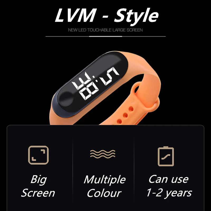 Waterproof Kids Sports Watch Children Smart Touch Screen LED Digital Watch Two Tone Silicone Strap Men Women Watch Student Clock