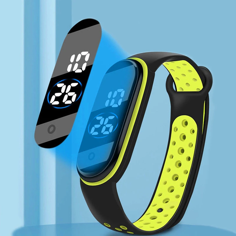 Waterproof Kids Sports Watch Children Smart Touch Screen LED Digital Watch Two Tone Silicone Strap Men Women Watch Student Clock