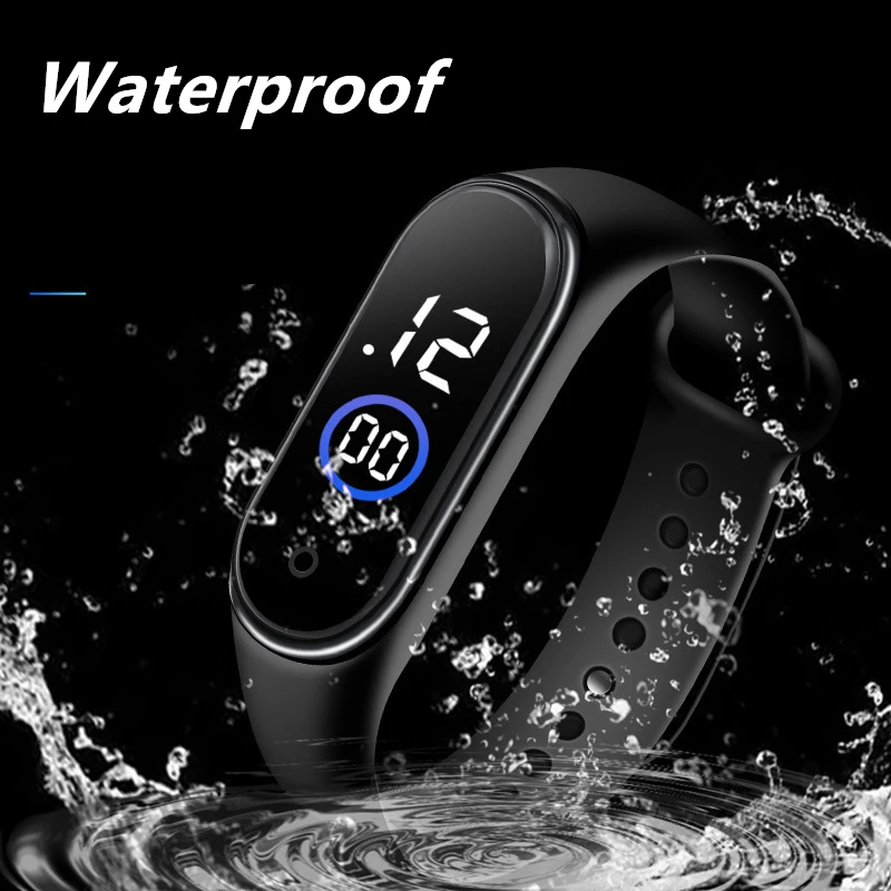 Waterproof Kids Sports Watch Children Smart Touch Screen LED Digital Watch Two Tone Silicone Strap Men Women Watch Student Clock