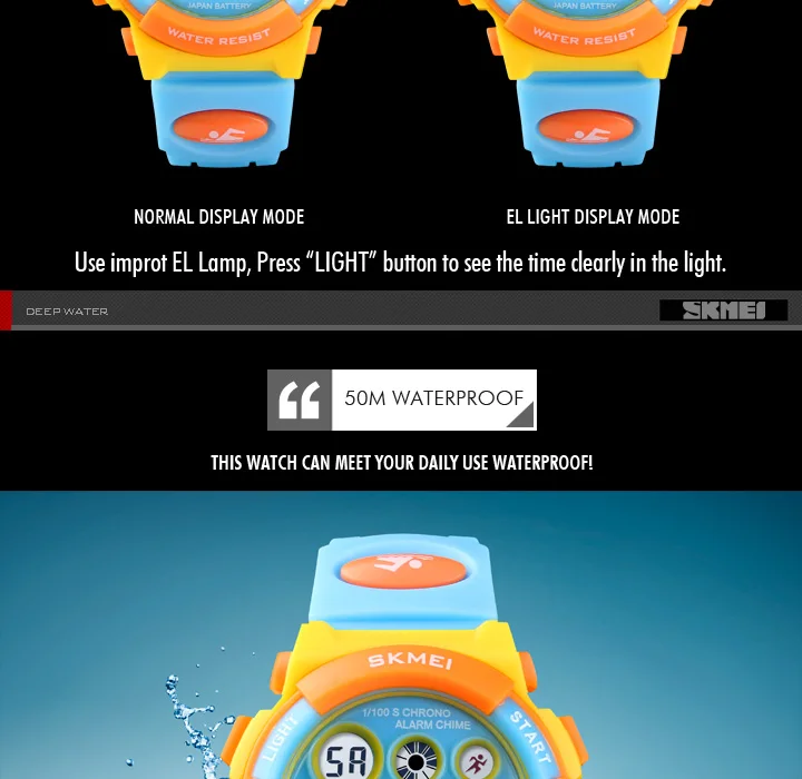 SKMEI Brand Waterproof Children Sports Watches For Girl Boys Fashion Digital LED Electronic Clock Student Kids Wristwatches