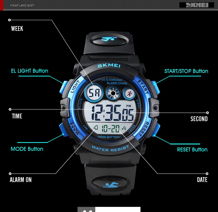 SKMEI Brand Waterproof Children Sports Watches For Girl Boys Fashion Digital LED Electronic Clock Student Kids Wristwatches