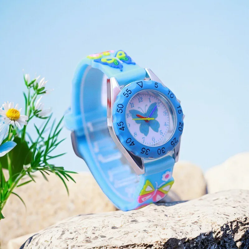 Children Boy Girl Learn Time Digital Quartz Watches Elementary School Student Cute Pink Butterfly Soft Strap Watches Kids Gifts