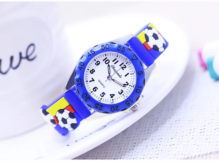 New Children's Boys Gilrs 3D Cool Football Silicone Strap Watches Students 3-12ages Kids Football Match Sports Waterproof Watch