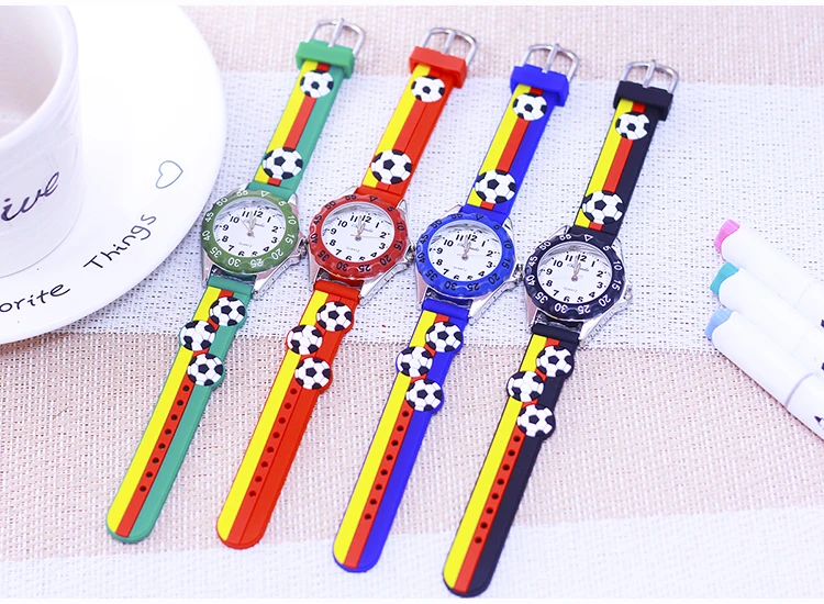 New Children's Boys Gilrs 3D Cool Football Silicone Strap Watches Students 3-12ages Kids Football Match Sports Waterproof Watch