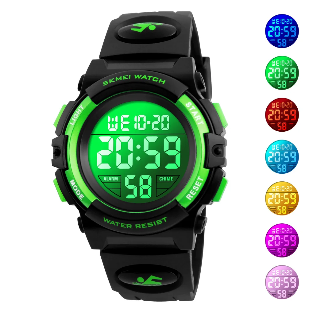 SKMEI 1266 Kids Shockproof Wristwatches Color LED Display Waterproof Digital Children Watch for Boys Girls Clock Montre Enfant