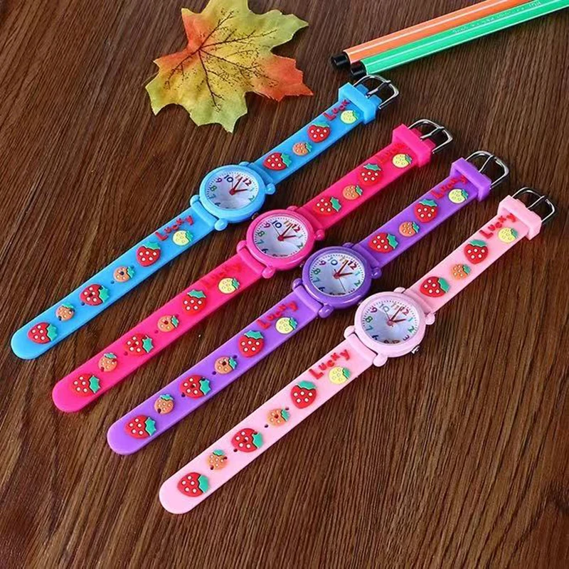 Children Cute 3D Strawberry Silicone Kids Watches for Boys Girls 3+ Soft Durable Band Safety Certified Perfect Gift Waterproof