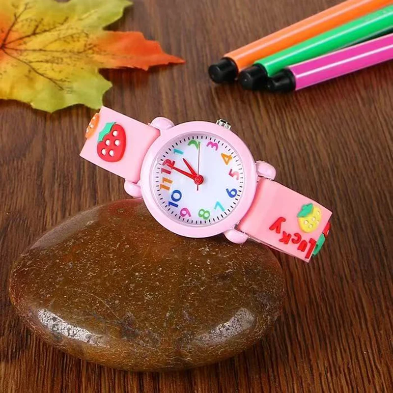 Children Cute 3D Strawberry Silicone Kids Watches for Boys Girls 3+ Soft Durable Band Safety Certified Perfect Gift Waterproof
