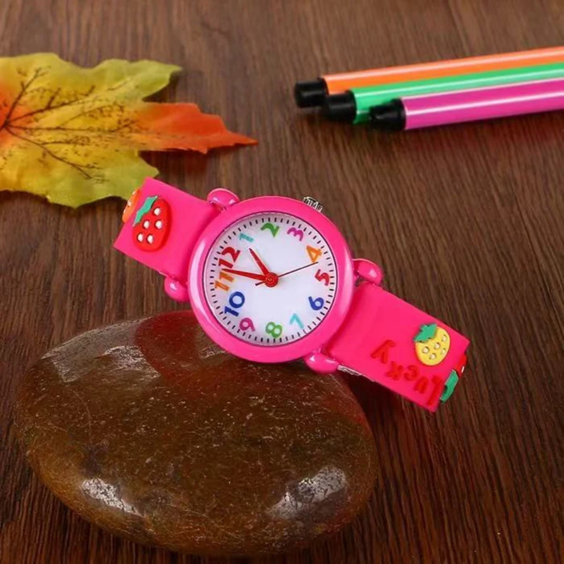 Children Cute 3D Strawberry Silicone Kids Watches for Boys Girls 3+ Soft Durable Band Safety Certified Perfect Gift Waterproof