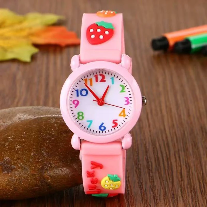 Children Cute 3D Strawberry Silicone Kids Watches for Boys Girls 3+ Soft Durable Band Safety Certified Perfect Gift Waterproof