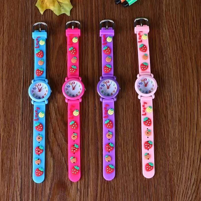 Children Cute 3D Strawberry Silicone Kids Watches for Boys Girls 3+ Soft Durable Band Safety Certified Perfect Gift Waterproof