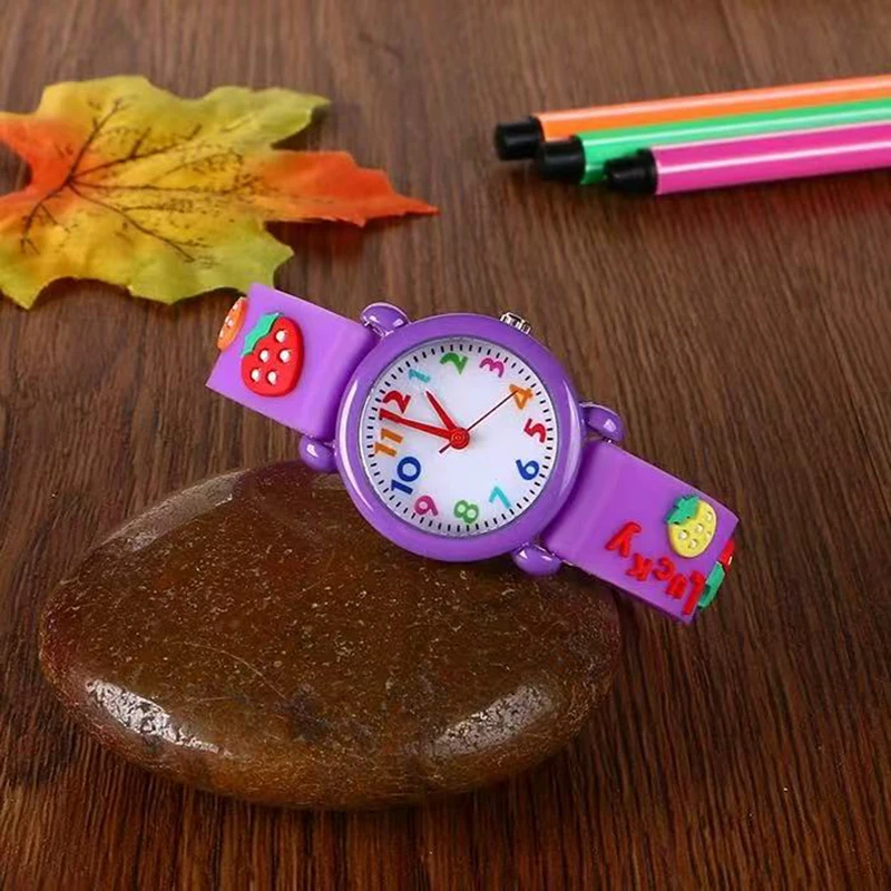 Children Cute 3D Strawberry Silicone Kids Watches for Boys Girls 3+ Soft Durable Band Safety Certified Perfect Gift Waterproof