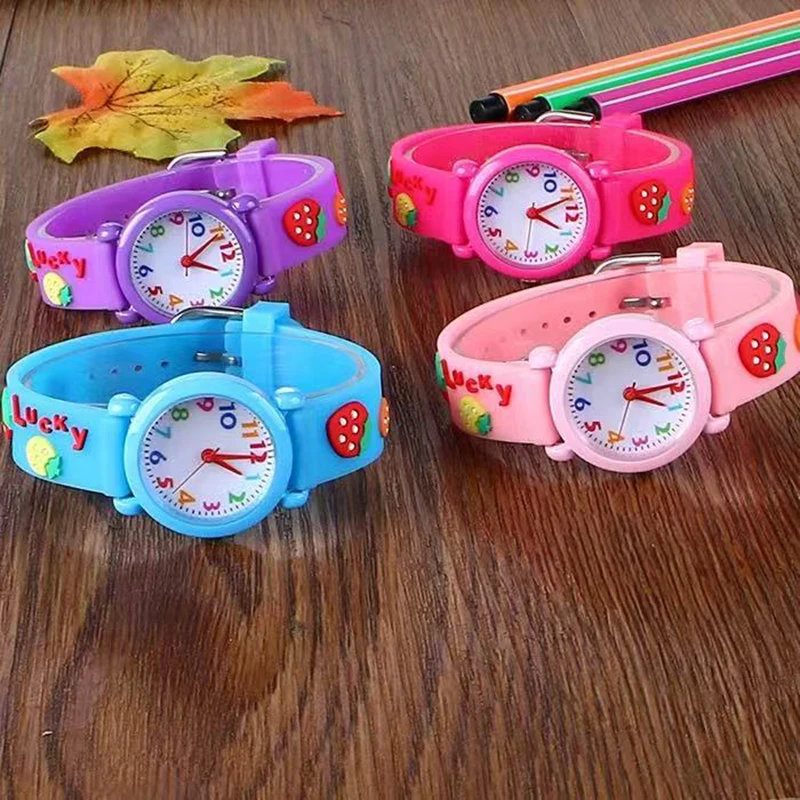 Children Cute 3D Strawberry Silicone Kids Watches for Boys Girls 3+ Soft Durable Band Safety Certified Perfect Gift Waterproof