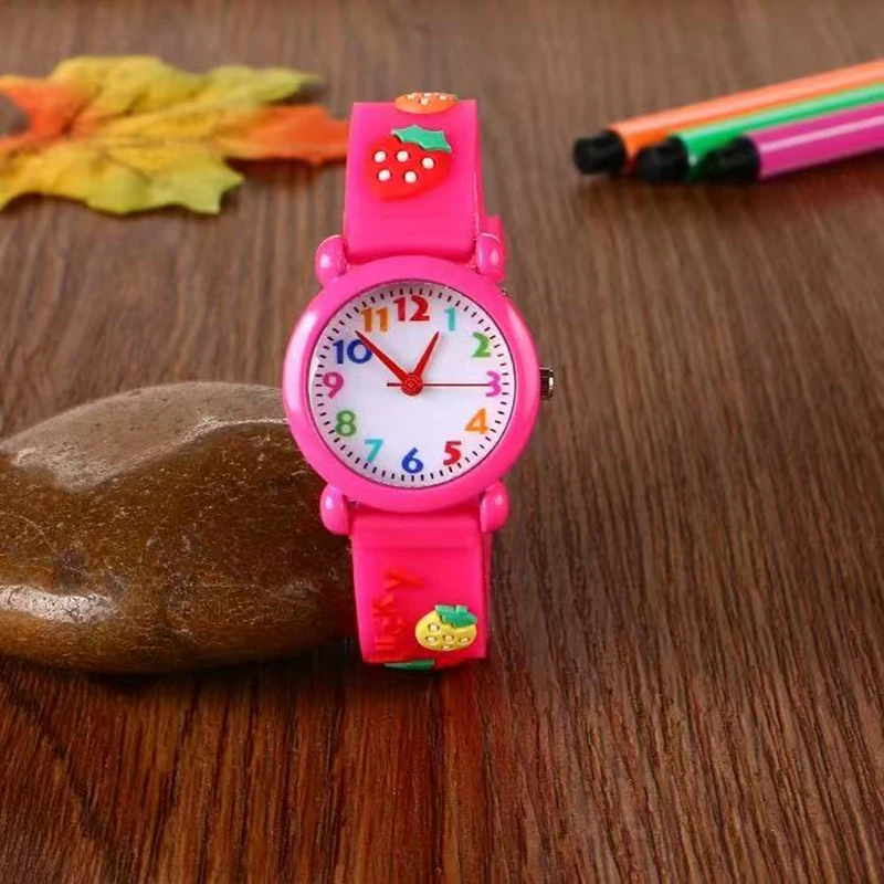 Children Cute 3D Strawberry Silicone Kids Watches for Boys Girls 3+ Soft Durable Band Safety Certified Perfect Gift Waterproof