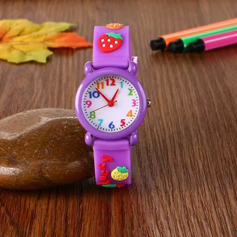 Children Cute 3D Strawberry Silicone Kids Watches for Boys Girls 3+ Soft Durable Band Safety Certified Perfect Gift Waterproof