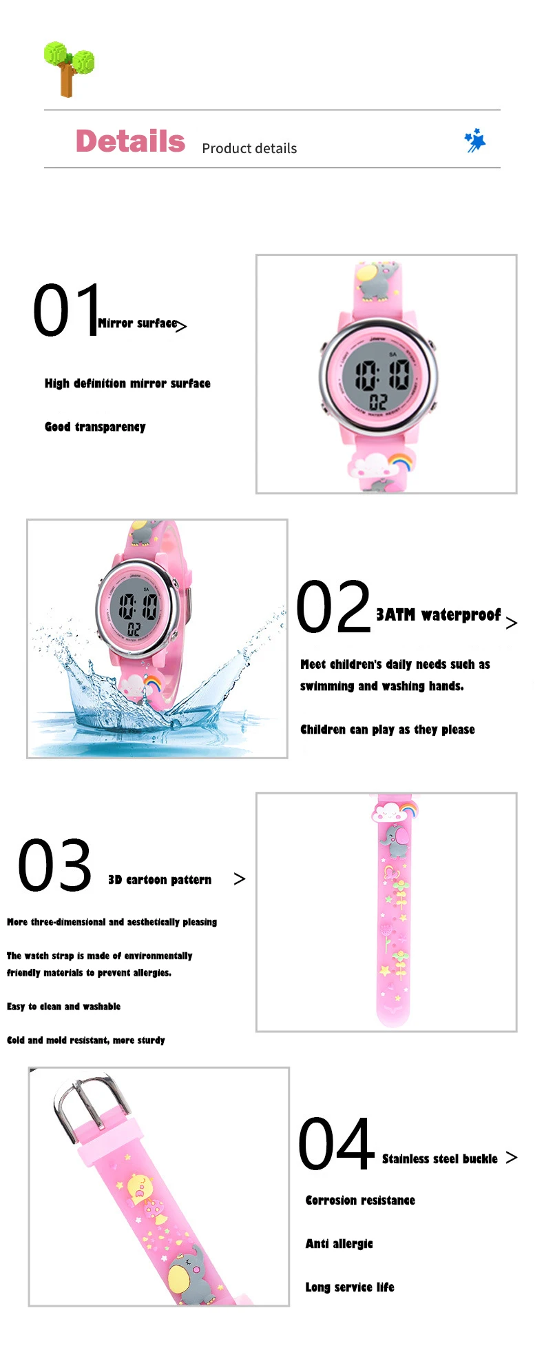 UTHAI H120 Children's Cartoon Sports Watch Alarm Clock 30M Waterproof Kids SmartWatch Student Boys Girls LED Electronic Watches