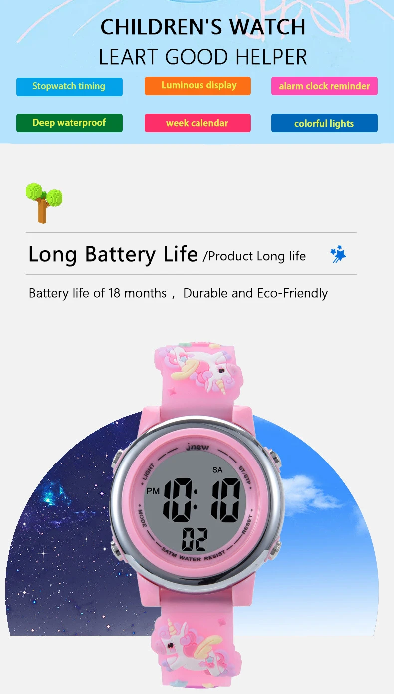 UTHAI H120 Children's Cartoon Sports Watch Alarm Clock 30M Waterproof Kids SmartWatch Student Boys Girls LED Electronic Watches