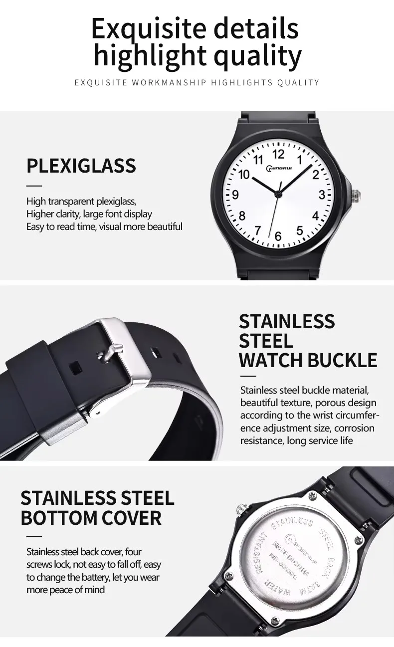 New Black Children Watch Silicone Strap Waterpoof Classic Analog Kids Wristwatch Men Women Waterproof Watches