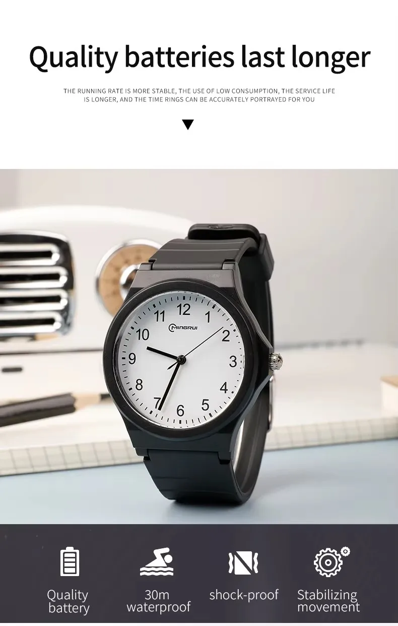 New Black Children Watch Silicone Strap Waterpoof Classic Analog Kids Wristwatch Men Women Waterproof Watches