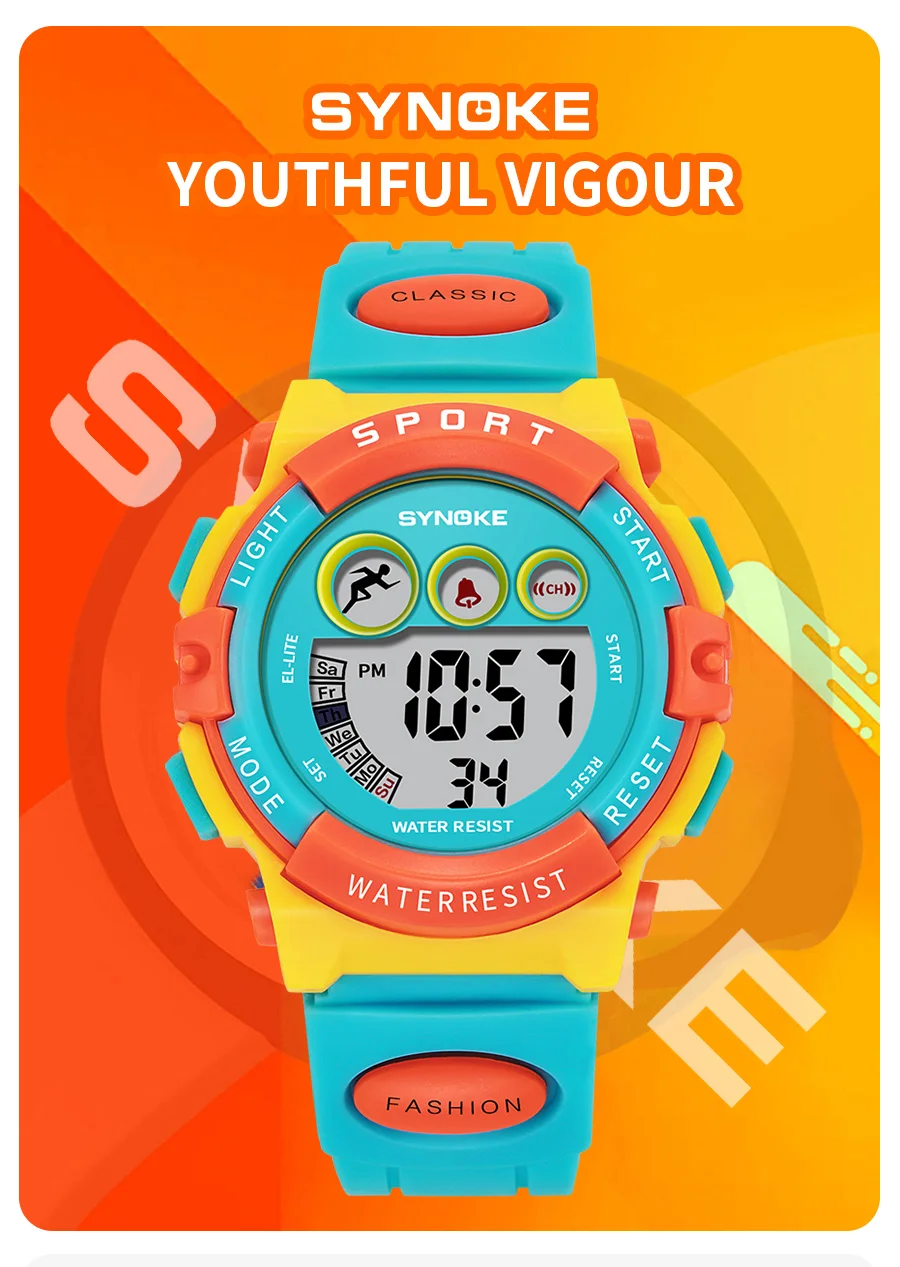 SYNOKE Student Sport Watches For Kids Colorful Electronic Watches 50M Waterproof Clock Children Digital Watch For Boys Girls