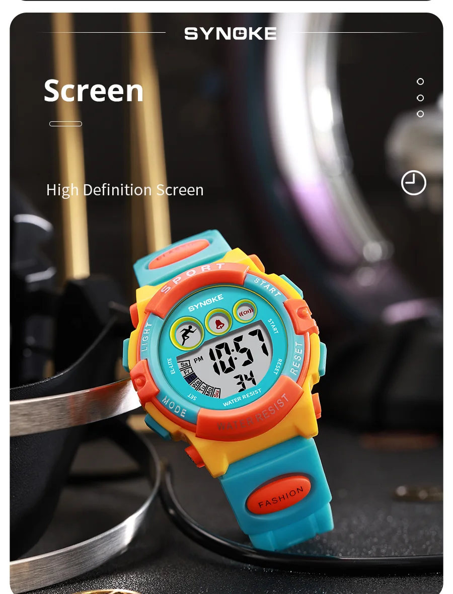 SYNOKE Student Sport Watches For Kids Colorful Electronic Watches 50M Waterproof Clock Children Digital Watch For Boys Girls