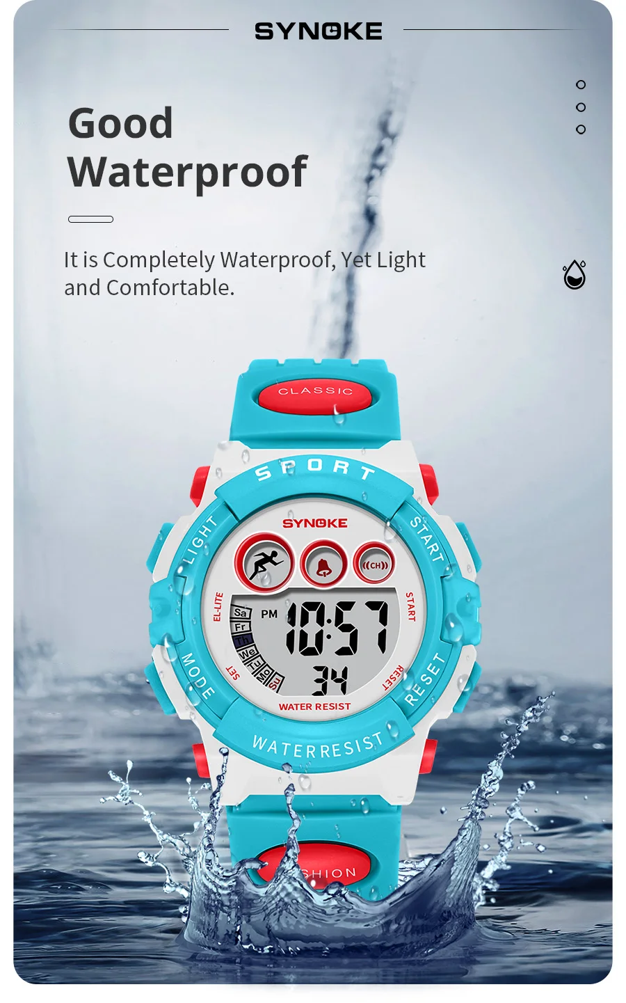 SYNOKE Student Sport Watches For Kids Colorful Electronic Watches 50M Waterproof Clock Children Digital Watch For Boys Girls