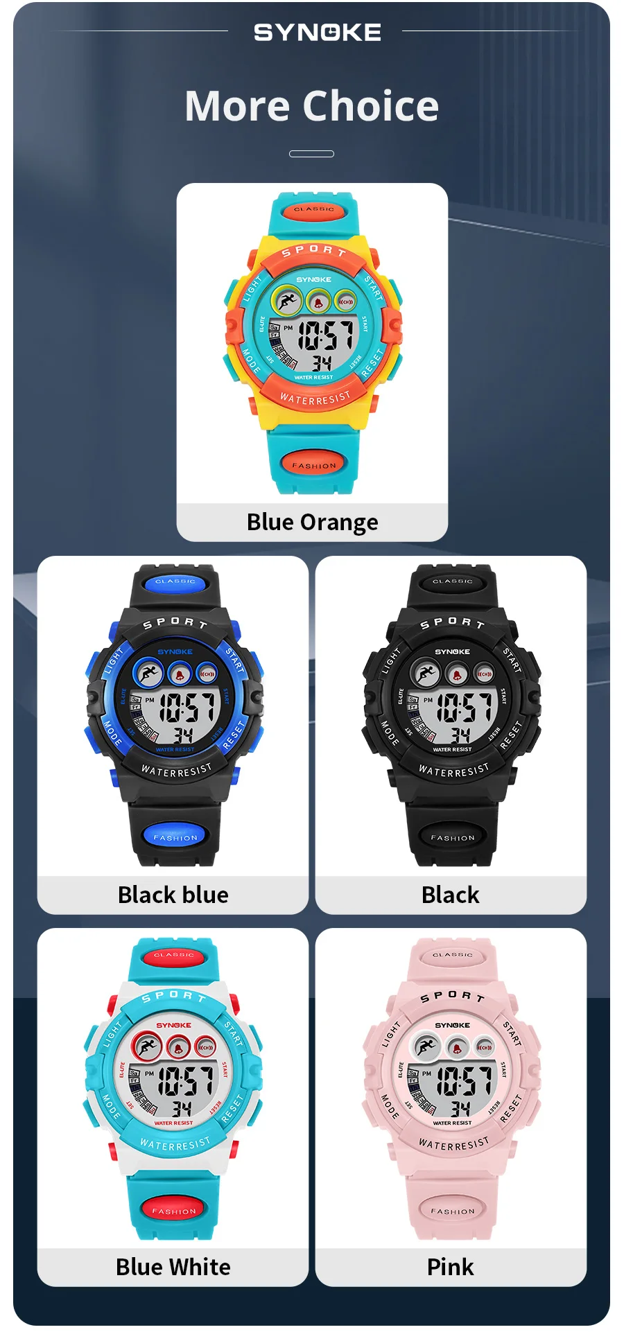 SYNOKE Student Sport Watches For Kids Colorful Electronic Watches 50M Waterproof Clock Children Digital Watch For Boys Girls