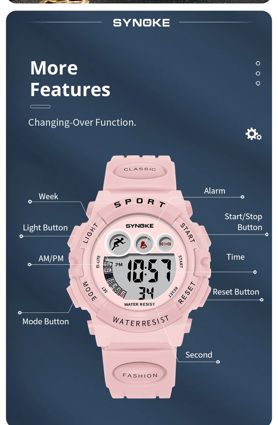 SYNOKE Student Sport Watches For Kids Colorful Electronic Watches 50M Waterproof Clock Children Digital Watch For Boys Girls