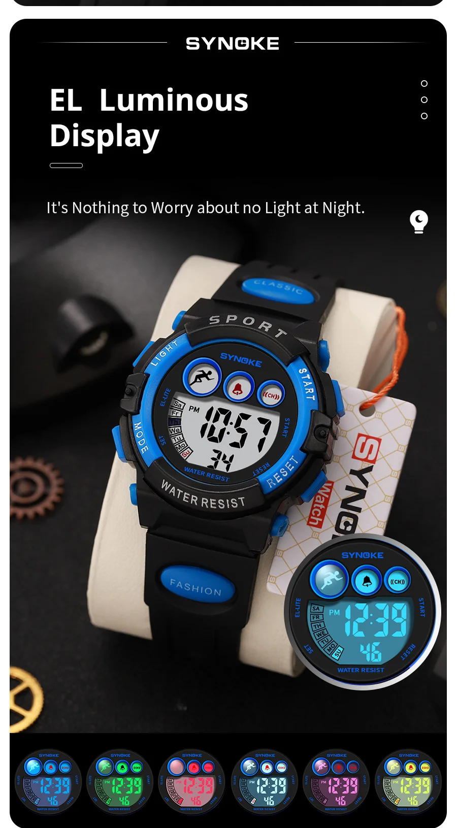 SYNOKE Student Sport Watches For Kids Colorful Electronic Watches 50M Waterproof Clock Children Digital Watch For Boys Girls