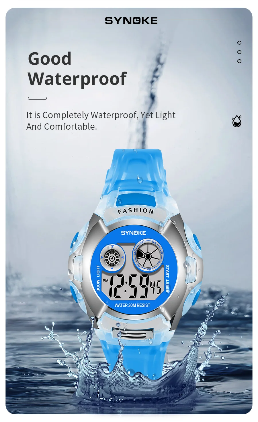 SYNOKE Student Electronic Watch Waterproof Sports Children Watch Glow Multi Function Digital Watch Seven Colors Light Gift