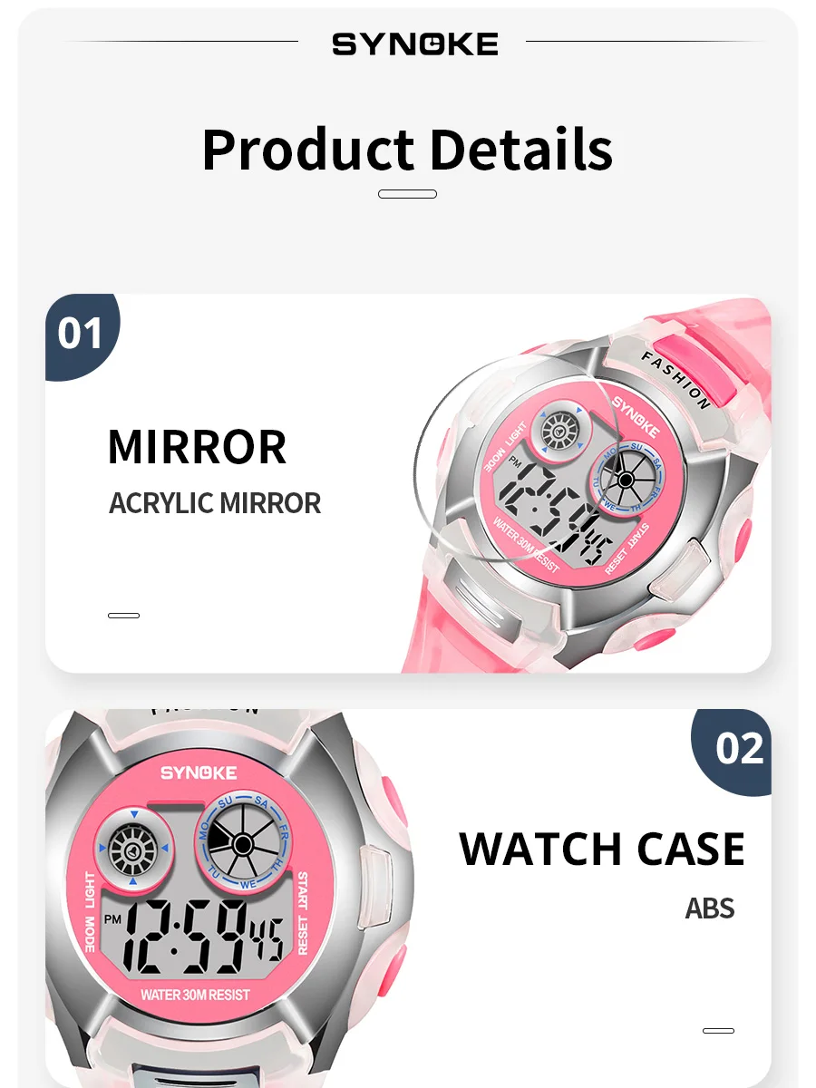 SYNOKE Student Electronic Watch Waterproof Sports Children Watch Glow Multi Function Digital Watch Seven Colors Light Gift