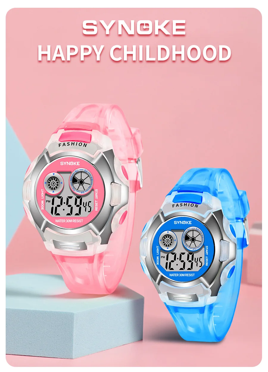 SYNOKE Student Electronic Watch Waterproof Sports Children Watch Glow Multi Function Digital Watch Seven Colors Light Gift