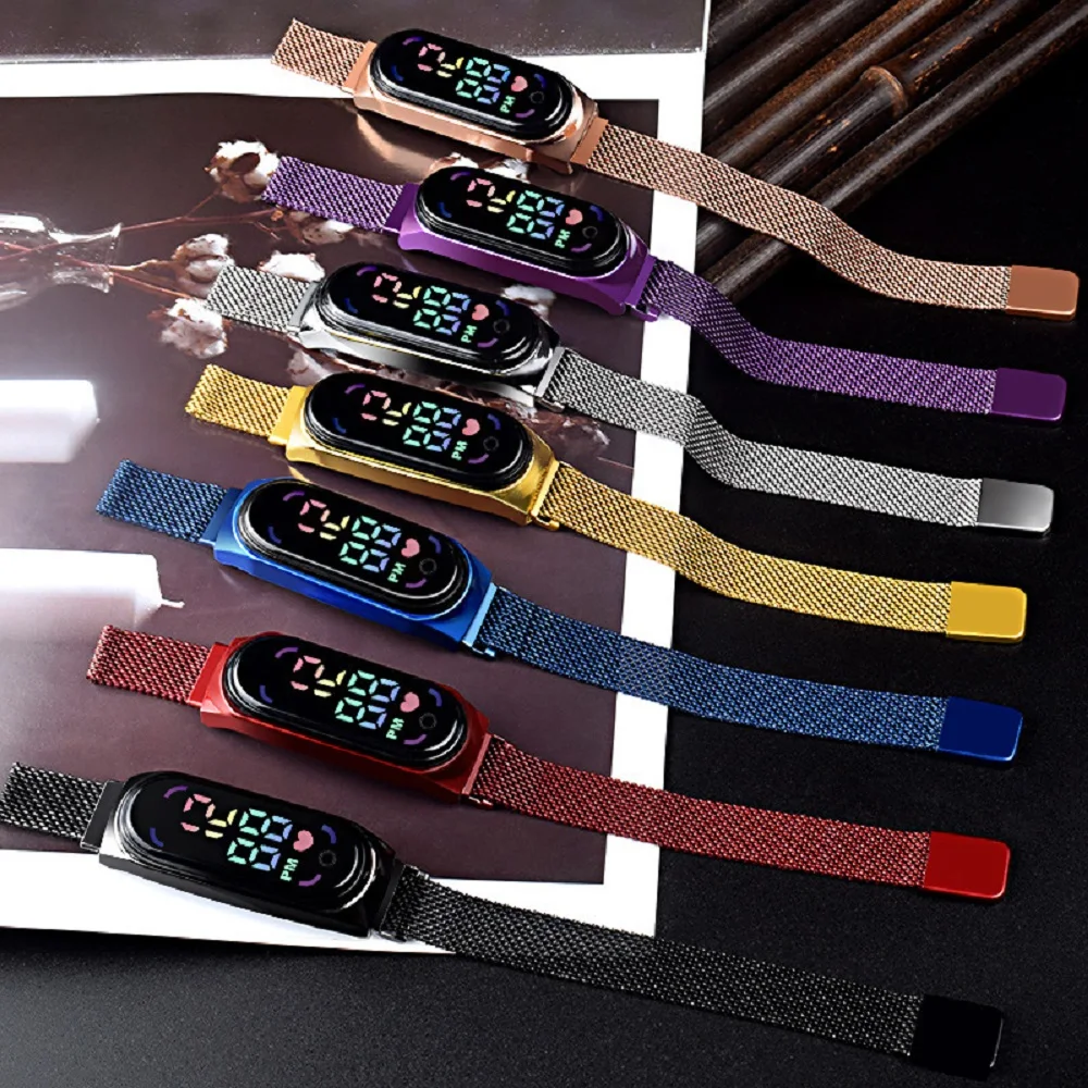 New Magnetic LED Electronic Watch, Student Sports Alloy Bracelet, Gift Children's Electronic Watch